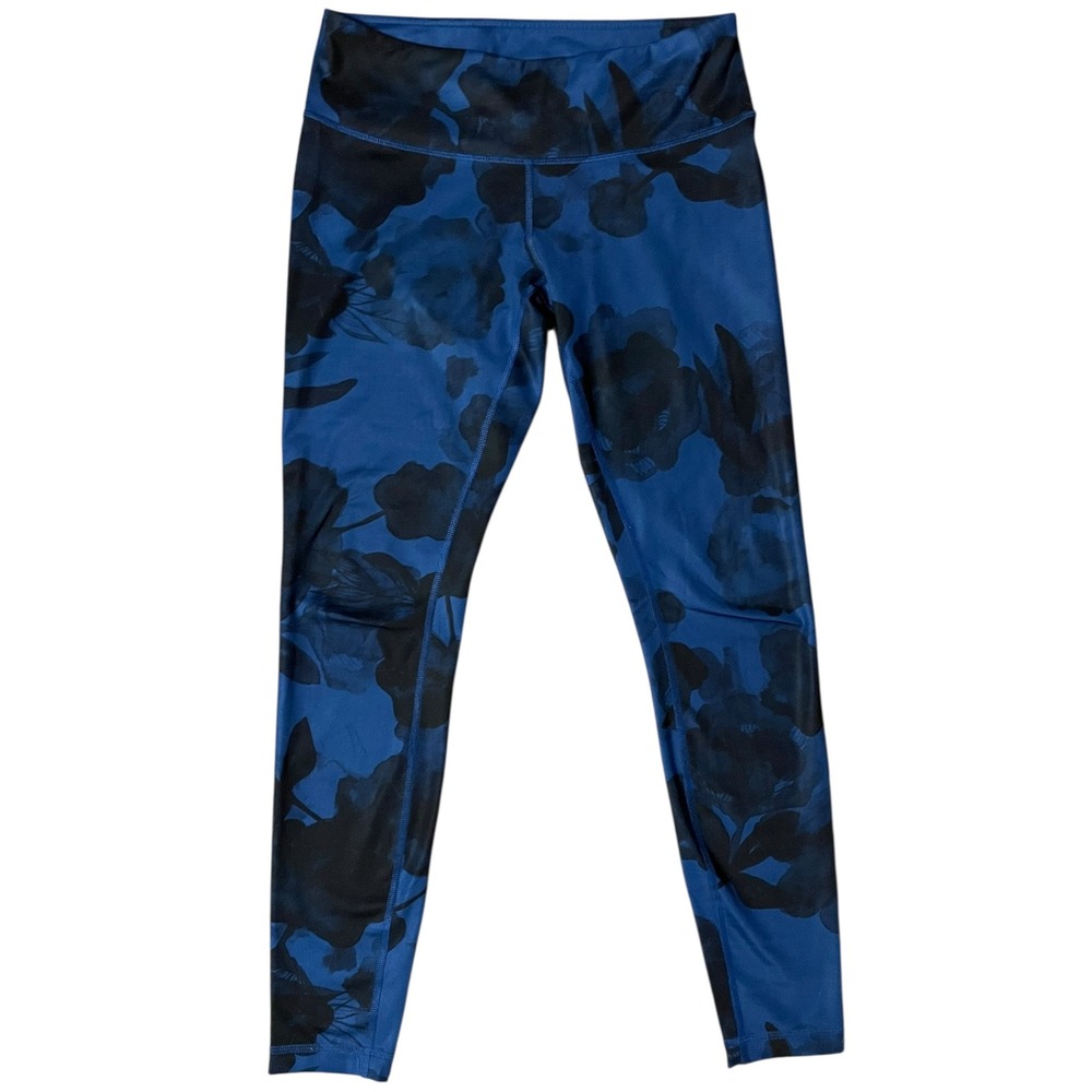 Lululemon 6 Blue Jumbo Floral Inky Black Inkwell Print Yoga Leggings Workout